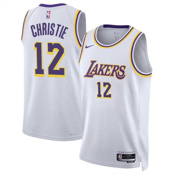 Mens Los Angeles Lakers #12 Max Christie White 2024 Association Edition Stitched Basketball Jersey Dzhi->->NBA Jersey